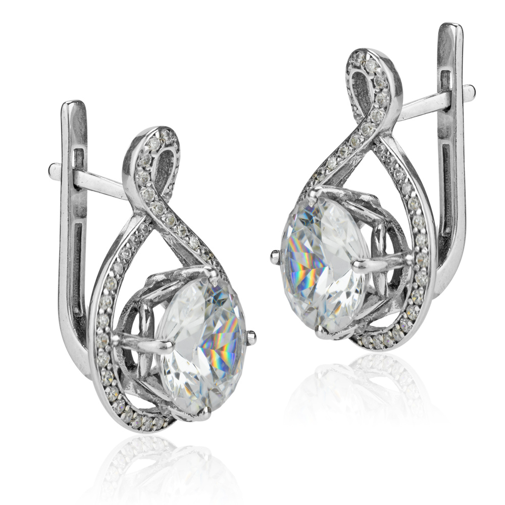silver large diamond earrings